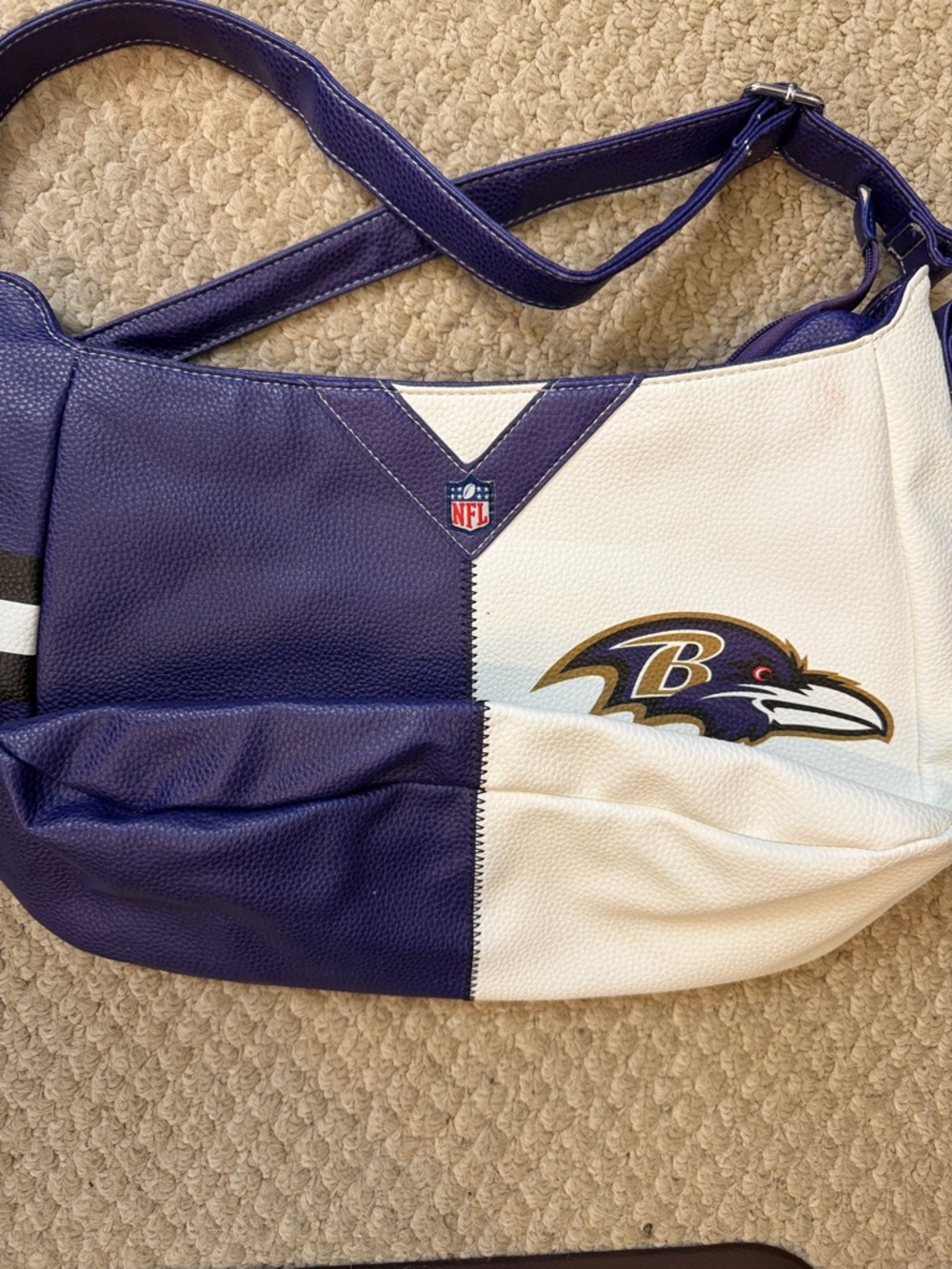 NFL Purple and White Baltimore Ravens Patch Shoulder Bag